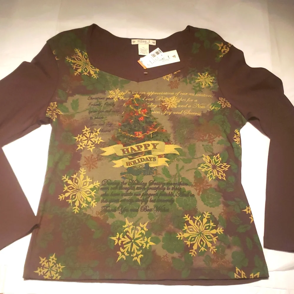Suzee NEW Womens PL Jewel Shirt Tee Top Cotton Sweater Holidays Long Sleeve HP🎉 - Picture 3 of 13